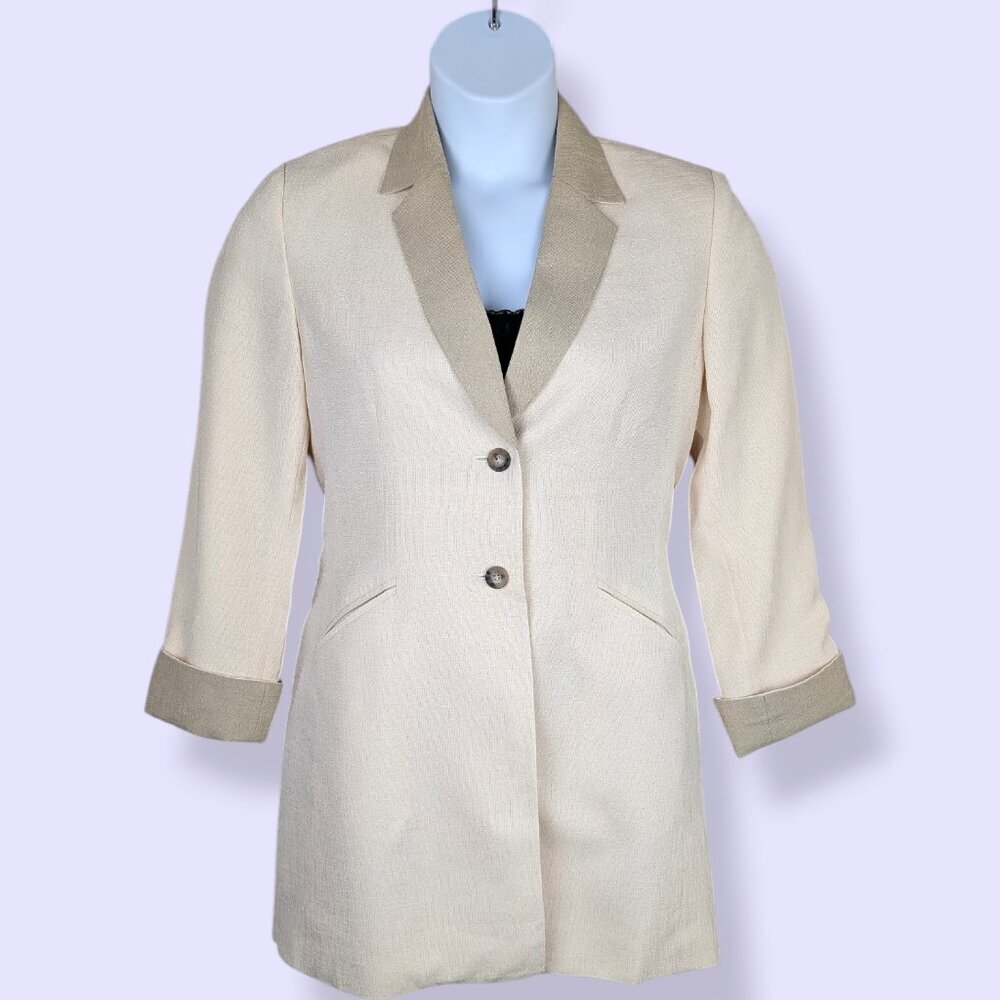 V. Beige Mid-Length 2-Button Blazer